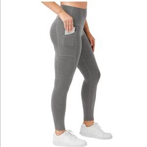 High rise Ribbed Ankle Leggings Heather Charcoal Grey workout gym comfy NWT L